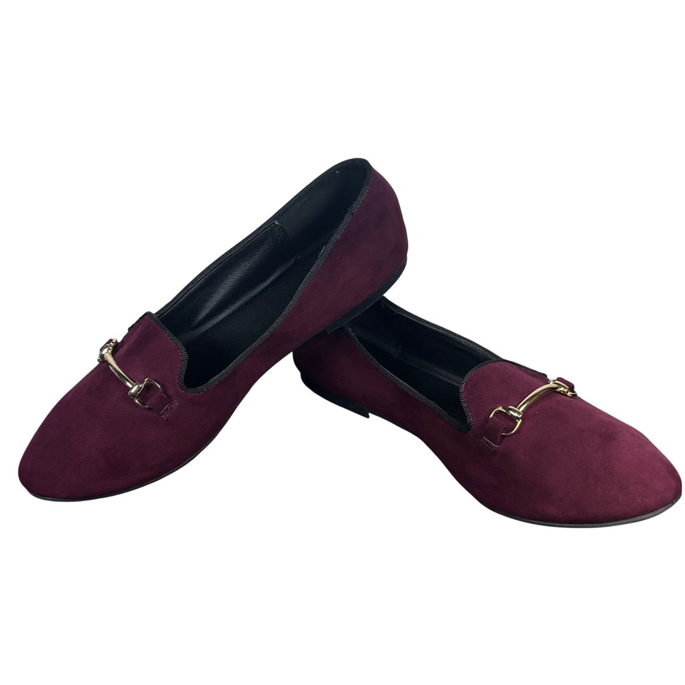 Burgundy Loafers Faux Suede Gold Bit Hardware Preppy Womens 9M